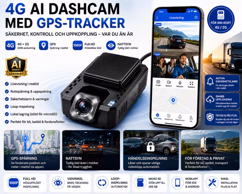 4G AI Dashcam med GPS-tracker 1080P – Livevisning, mörkerseende & ruttspårning