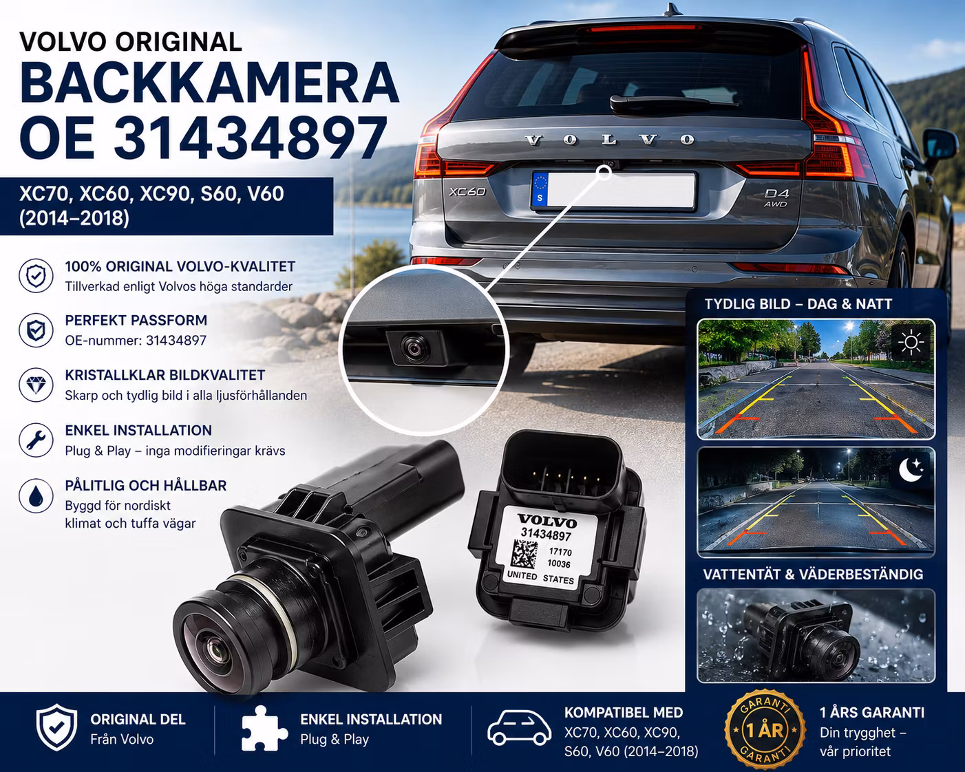 Volvo Original Backkamera OE 31434897 – S60, V60, XC60, V70, XC70 & XC90 | OEM Backkamera