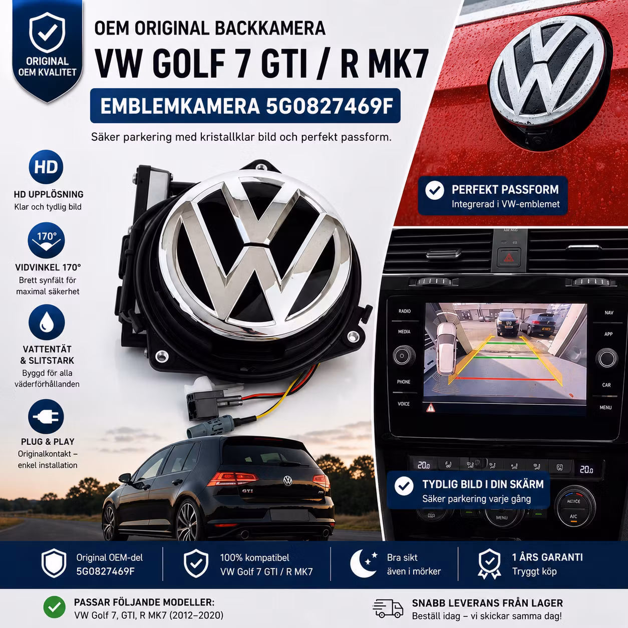 OEM Backkamera VW Golf 7 GTI Golf R MK7 – Emblemkamera 5G0827469F / 5GG827469F