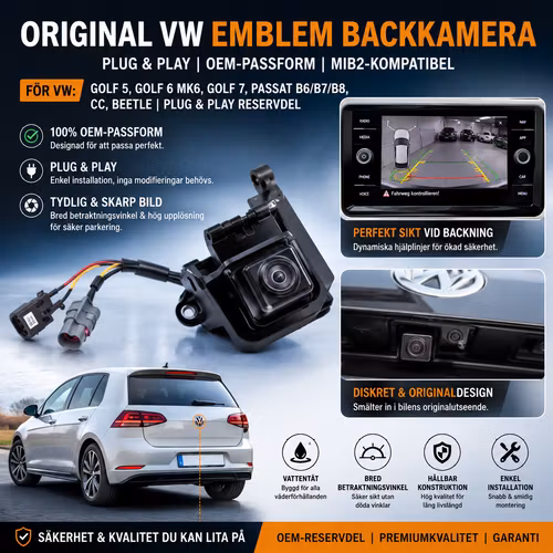 Original VW Emblem Backkamera OEM – Golf 5, Golf 6 MK6, Golf 7, Passat B6/B7/B8, CC, Beetle | Plug & Play Reservdel