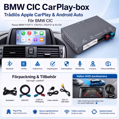 BMW CIC CarPlay-box – Trådlös Apple CarPlay & Android Auto för F10/F11, F20/F21, F30/F31 & X3 F25
