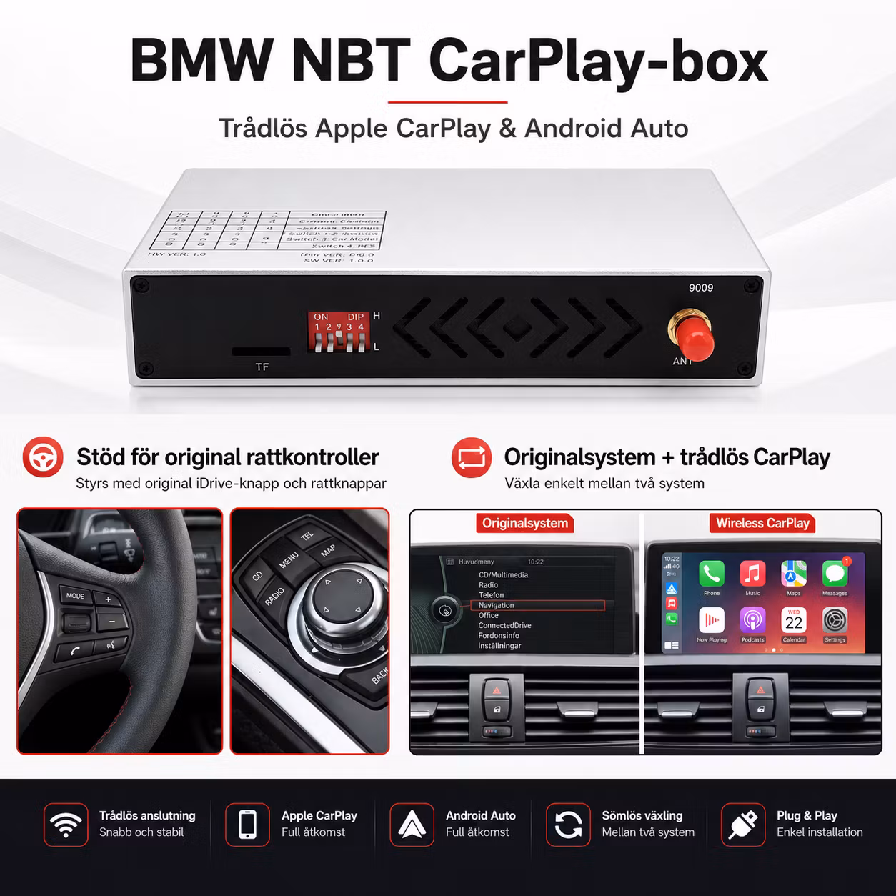BMW NBT CarPlay-box 2012–2016 | Trådlös Apple CarPlay & Android Auto | F10 F20 F30 F32 F25 F15