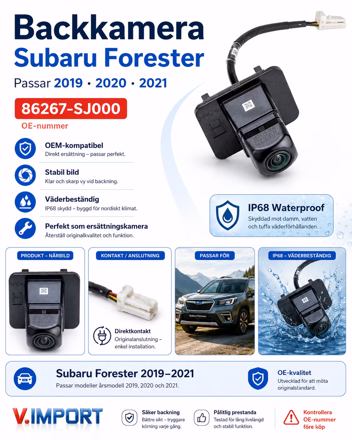 Backkamera Subaru Forester 2019–2021 – 86267-SJ000 / 86267SJ000 OEM Ersättningskamera