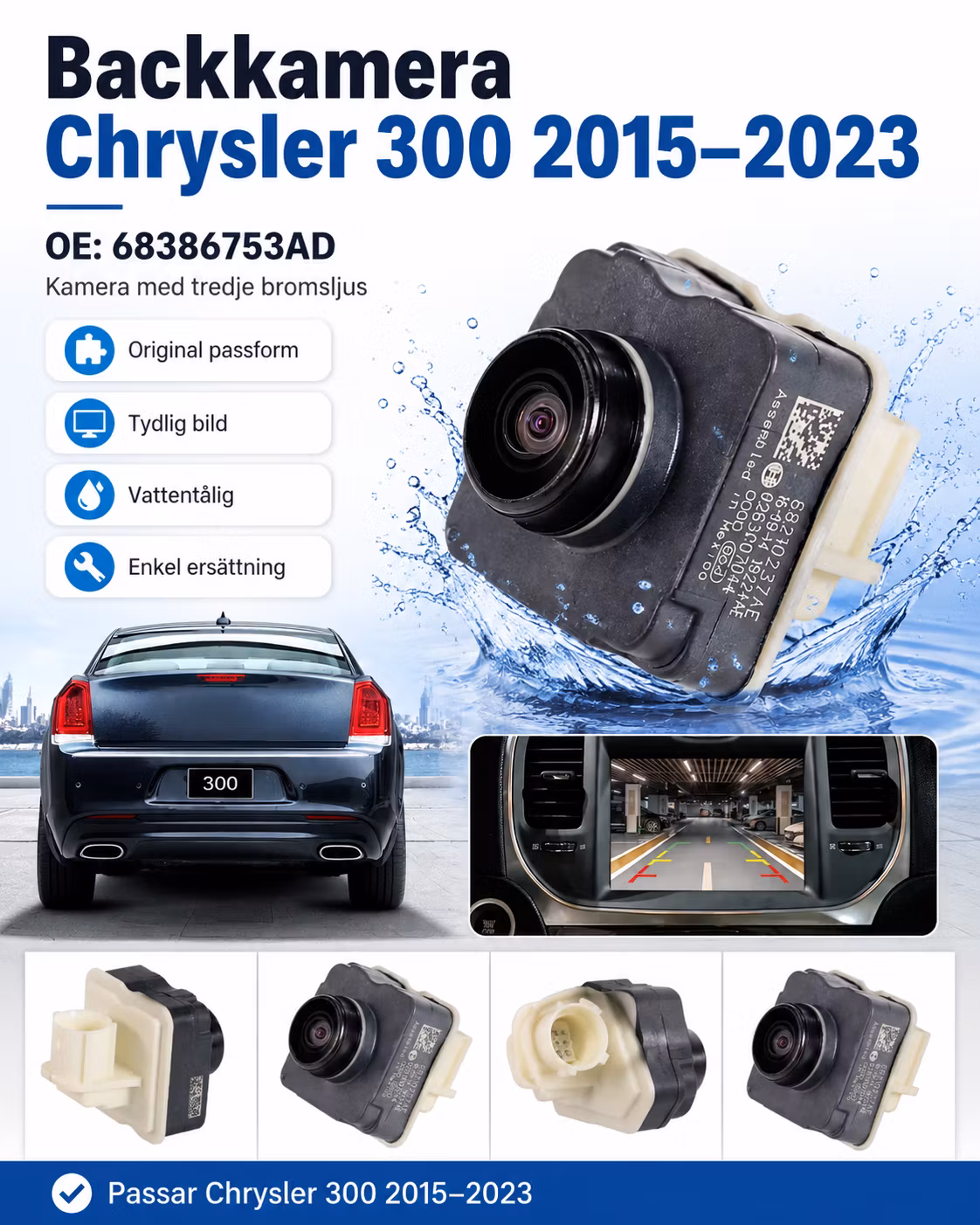 Backkamera Chrysler 300 2015–2023 – 68386753AD | Kamera med tredje bromsljus
