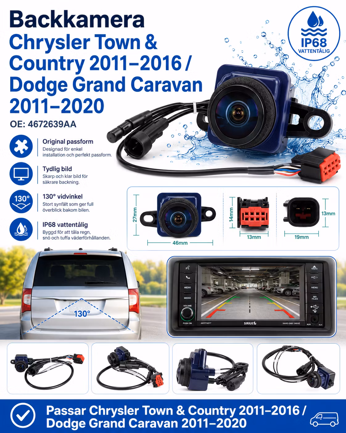 Backkamera Chrysler Town & Country 2011–2016 / Dodge Grand Caravan 2011–2020 – 4672639AA
