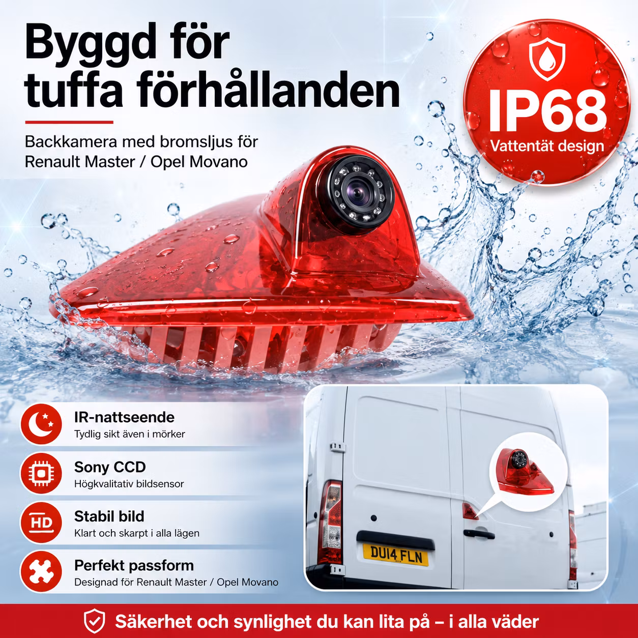Backkamera med bromsljus Renault Master / Opel Movano – Sony CCD, IR-nattseende, 700 TVL