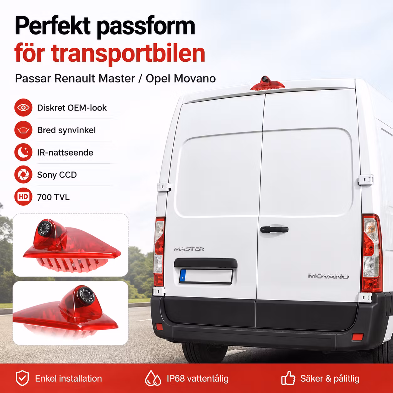 Backkamera med bromsljus Renault Master / Opel Movano – Sony CCD, IR-nattseende, 700 TVL