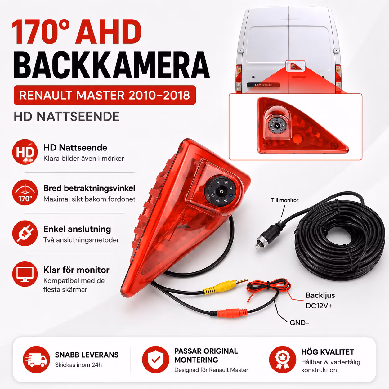 170° AHD Backkamera Renault Master (2010–2018) – HD Nattseende