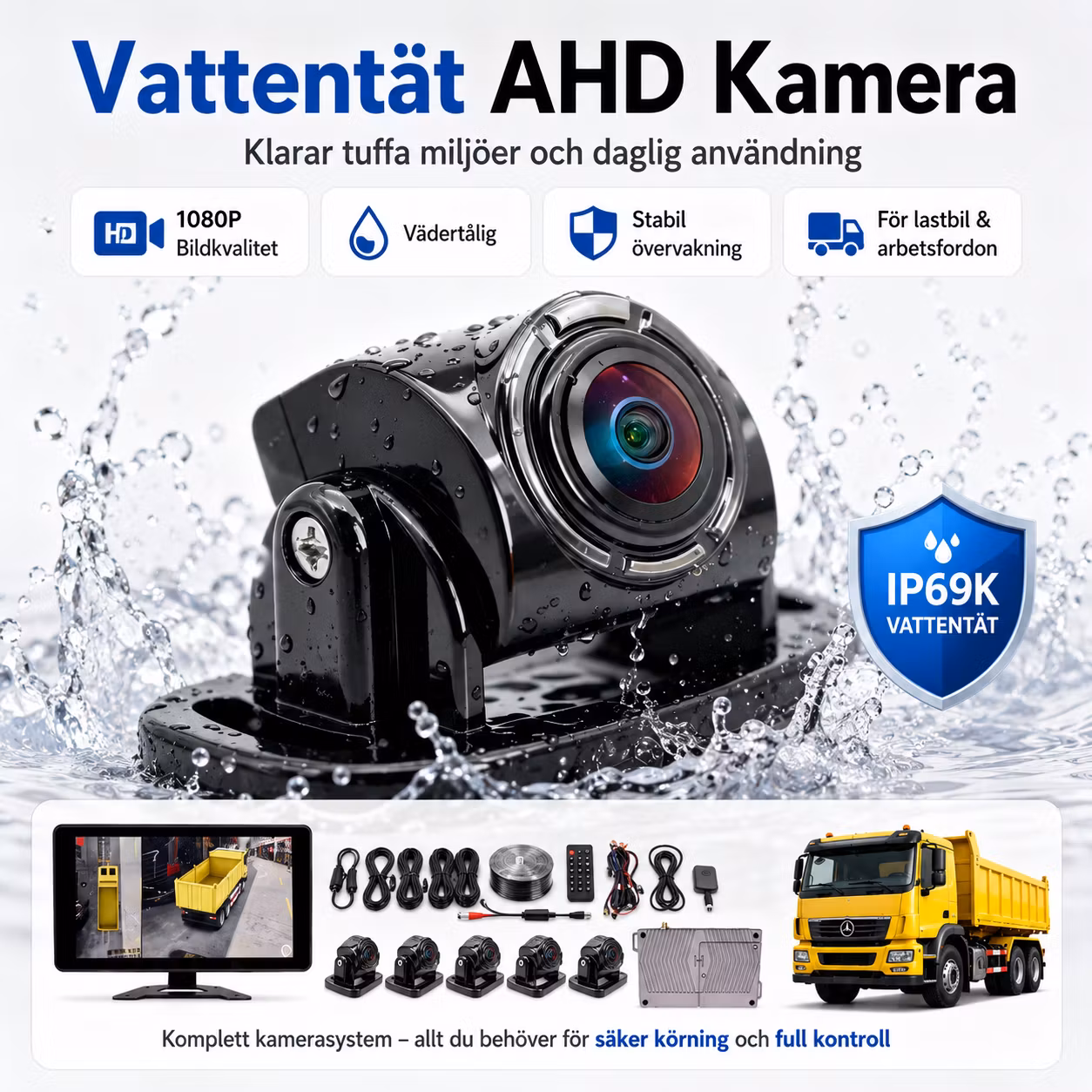 4G AI 360° 3D Panoramakamerasystem 1080P AHD med GPS Tracker & 9” Skärm – DVR Inspelning för Lastbil & Specialfordon