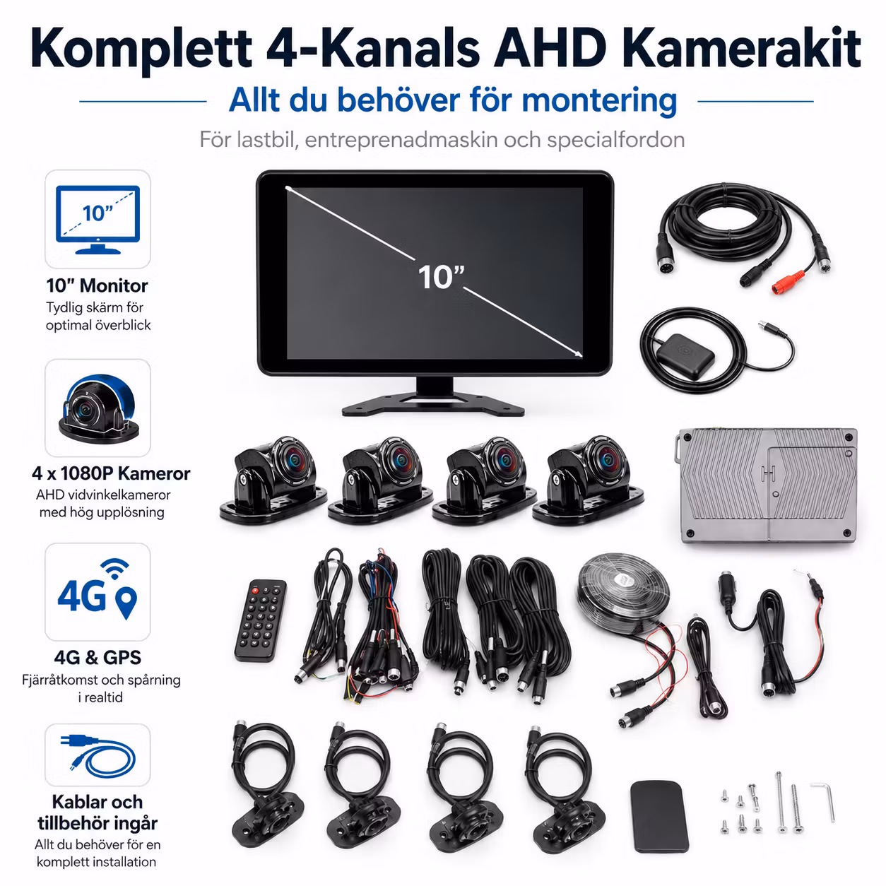 4G AI 360° 3D Panoramakamerasystem 1080P AHD med GPS Tracker & 9” Skärm – DVR Inspelning för Lastbil & Specialfordon