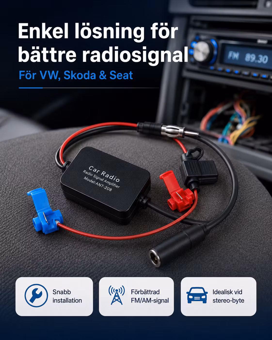 FM/AM Antennförstärkare Fakra Z för VW, Skoda & Seat – Förbättrad Radiosignal vid Eftermonterad Stereo
