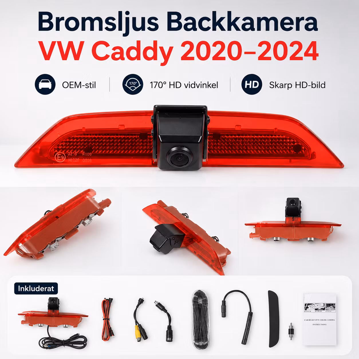 Bromsljus Backkamera VW Caddy 2020–2024 – 170° HD Rear View Kamera OEM Style