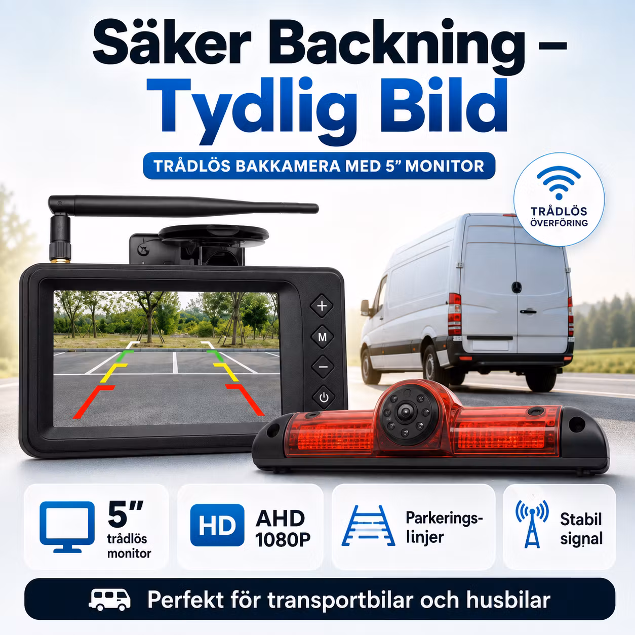 Trådlös AHD Backkamera med 5” Monitor för Fiat Ducato, Peugeot Boxer & Citroën Jumper/Relay 2006–2018 – Bromsljuskamera