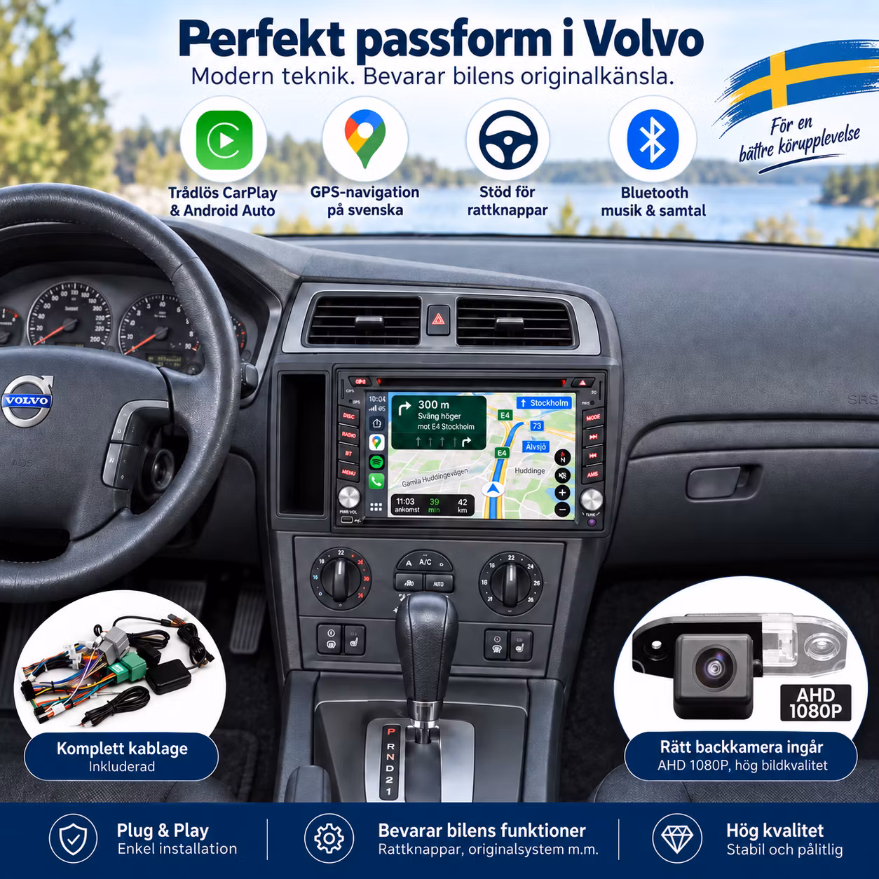 6,2" Android 16 Bilstereo Volvo S60 V70 XC70 2000–2004 | DVD, CarPlay, Android Auto, GPS, 4G, DSP, 4GB/64GB + Backkamera