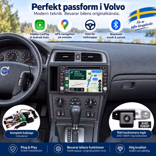 6,2" Android 16 Bilstereo Volvo S60 V70 XC70 2000–2004 | DVD, CarPlay, Android Auto, GPS, 4G, DSP, 4GB/64GB + Backkamera