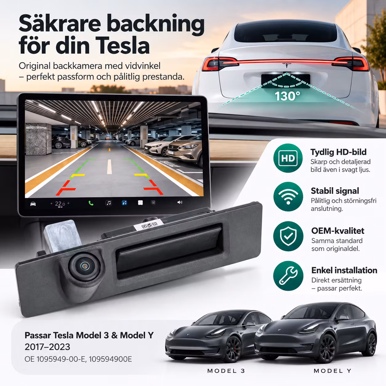 Backkamera Tesla Model 3 & Model Y 2017–2023 – OE 1095949-00-E | Bagageluckekamera