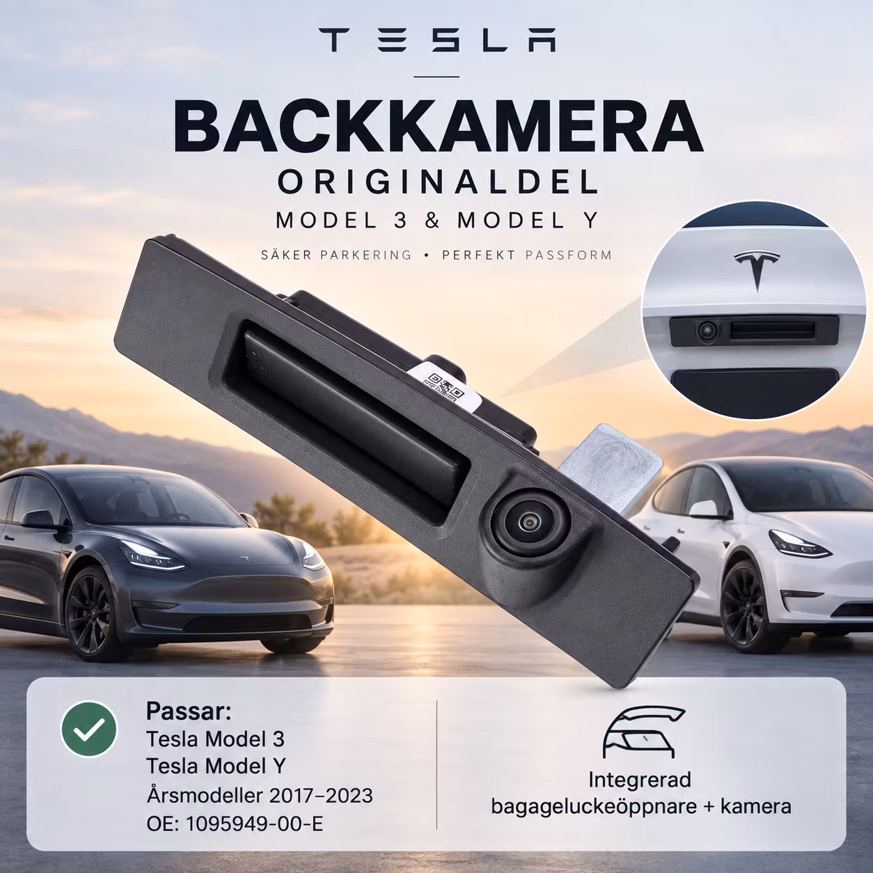 Backkamera Tesla Model 3 & Model Y 2017–2023 – OE 1095949-00-E | Bagageluckekamera