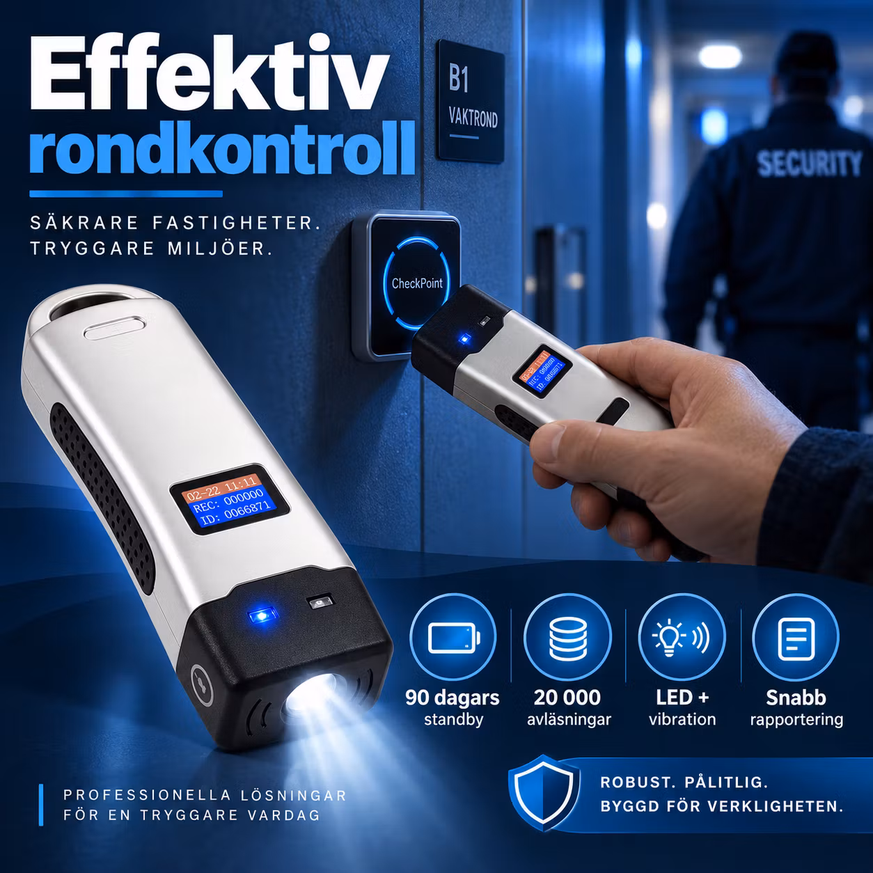 6200X Väktarrondsystem med LCD & LED-ficklampa – Guard Tour System för nattvakter