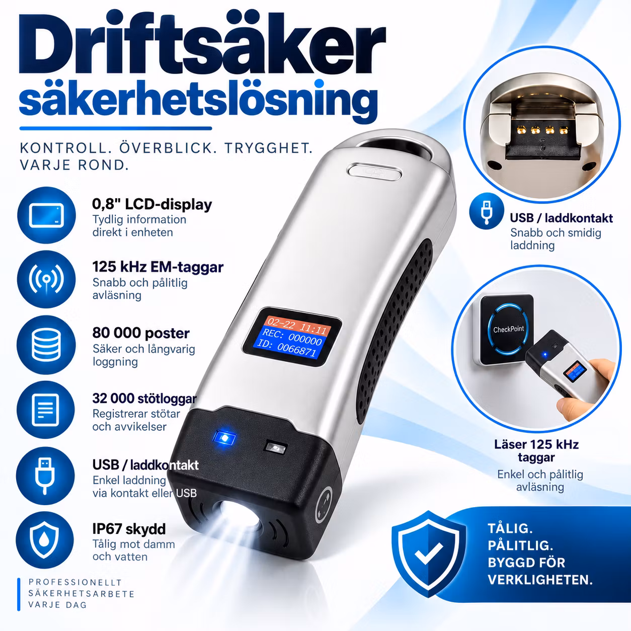 6200X Väktarrondsystem med LCD & LED-ficklampa – Guard Tour System för nattvakter