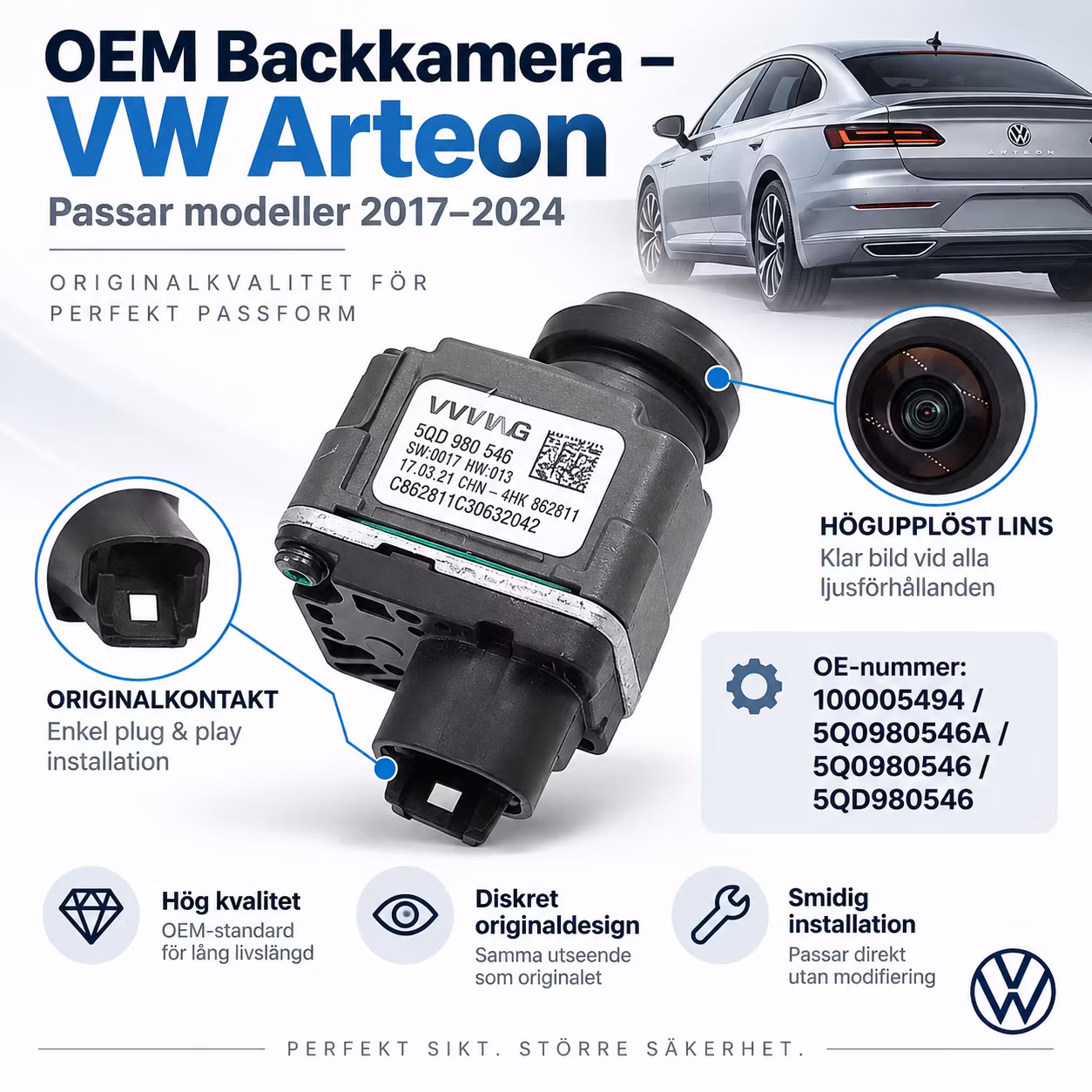 VW Arteon Backkamera 2017–2024 – OEM 100005494 / 5Q0980546A / 5Q0980546 / 5QD980546