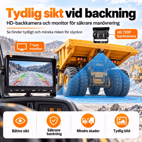 7” AHD Säkerhetssystem för Lastbil & Entreprenadmaskin – Förarövervakning, 4 Kameror, 4G GPS, DVR & Trötthetsvarning