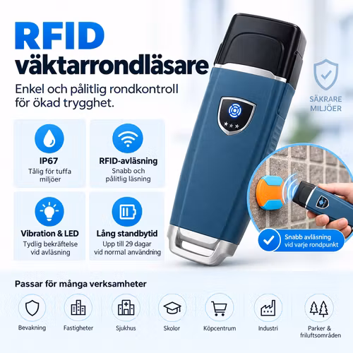 RFID Väktarrondläsare IP67 – Guard Patrol System med Vibrations- & LED-indikering