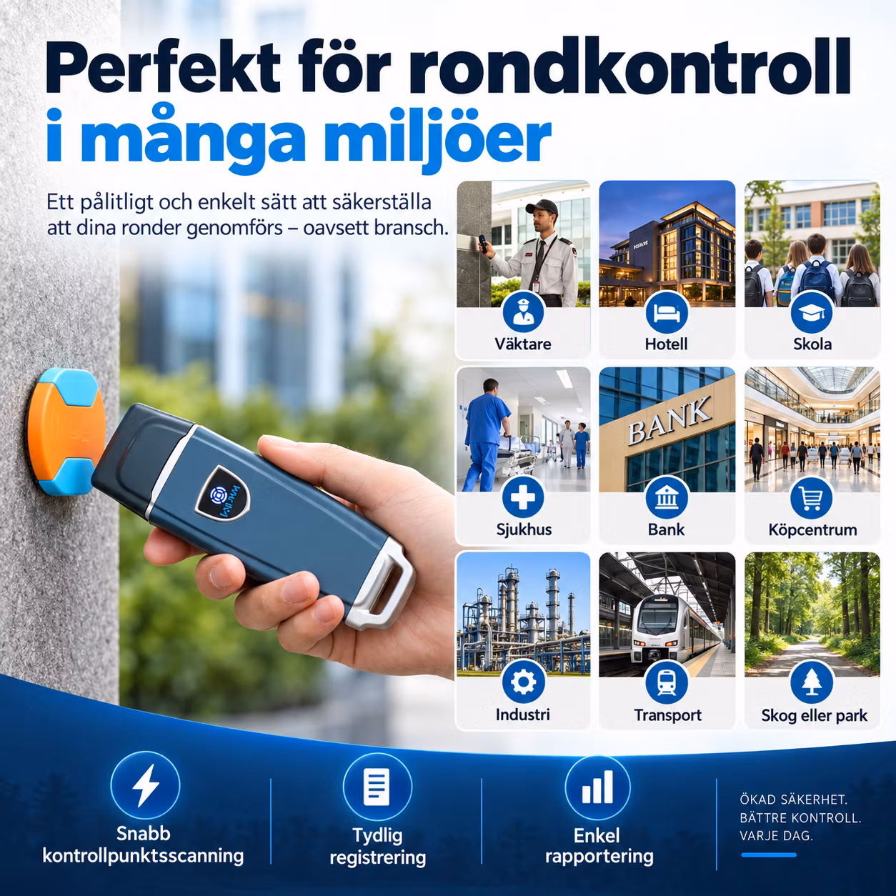 RFID Väktarrondläsare IP67 – Guard Patrol System med Vibrations- & LED-indikering