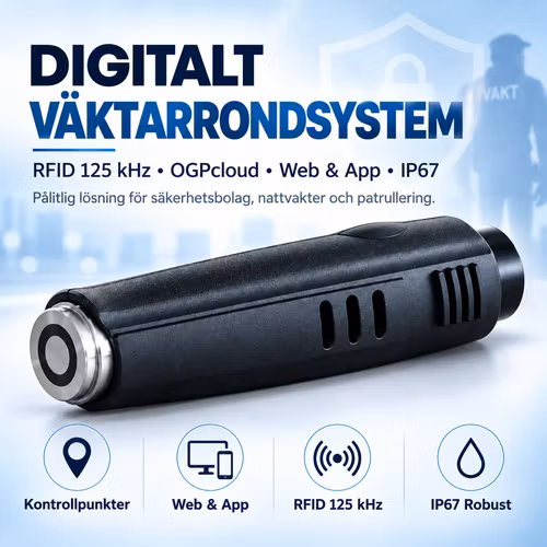 Digitalt Väktarrondsystem RFID 125 kHz med OGPcloud – Guard Patrol, Kontrollpunkter, Web & App, IP67