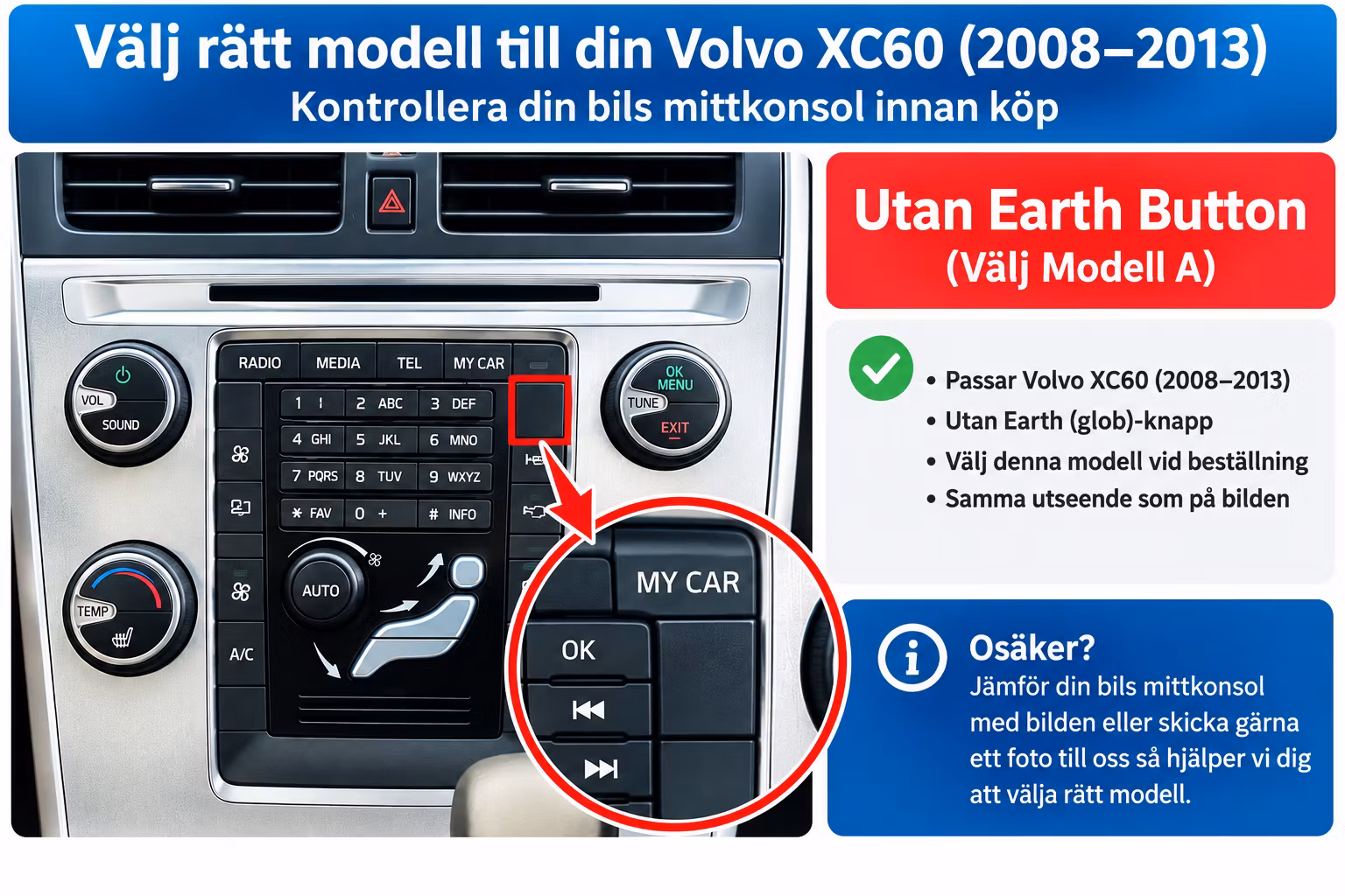 Android 15 Bilstereo 9" för Volvo XC60 (2008–2013) – CarPlay, Android Auto, GPS, 4G LTE, 8GB RAM, 128GB + Gratis Backkamera