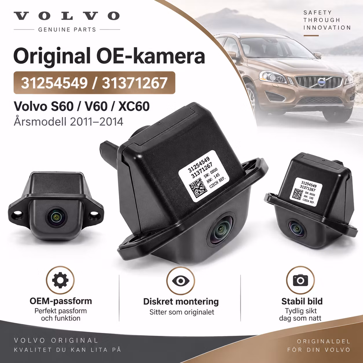 Volvo Original Backkamera 31254549 / 31371267 – S60, V60, XC60 2011–2014 – OEM OE Kamera