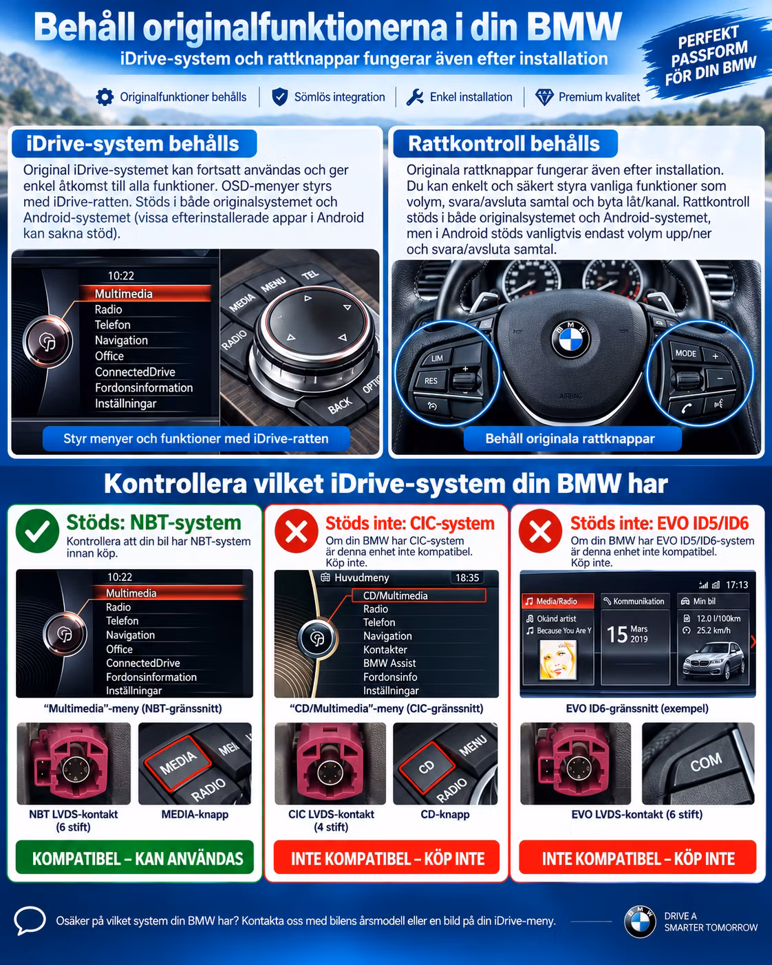 BMW F30 F31 F34 F32 F33 F36 Android 15 Bilstereo 10,25” – CarPlay, Android Auto, 4G, GPS, 4GB/64GB, NBT + Gratis Backkamera