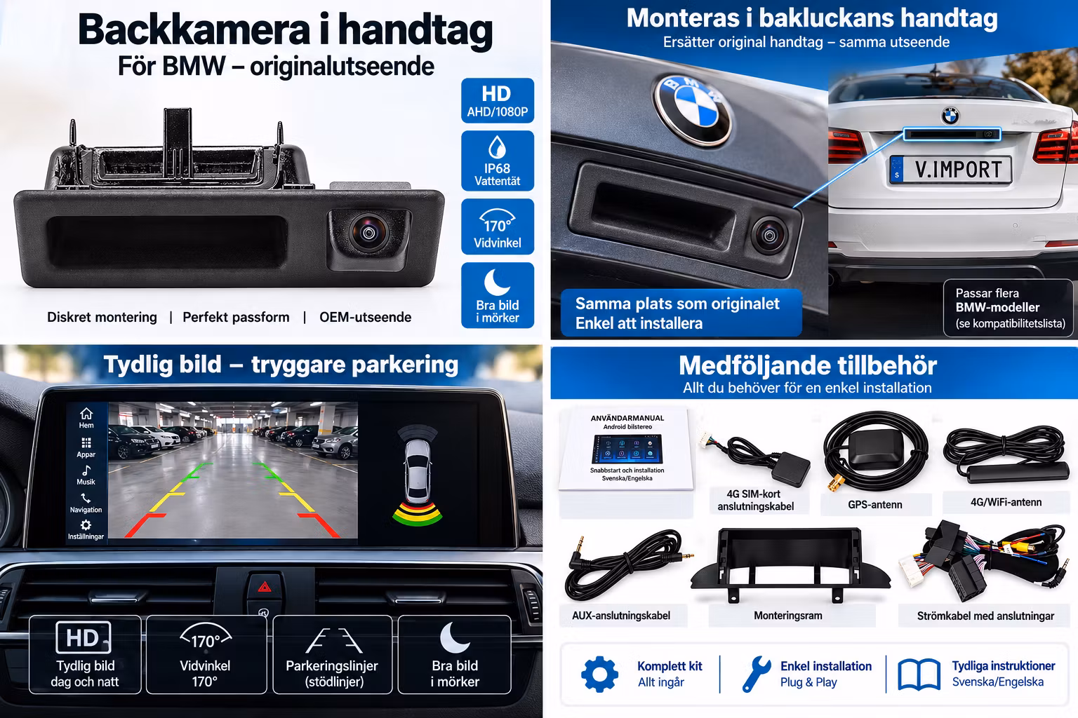 BMW F30 F31 F34 F32 F33 F36 Android 15 Bilstereo 10,25” – CarPlay, Android Auto, 4G, GPS, 4GB/64GB, NBT + Gratis Backkamera