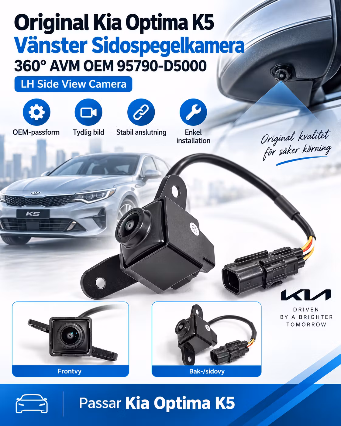 Original Kia Optima K5 Vänster Sidospegelkamera 360° AVM OEM 95790-D5000 LH Side View Camera