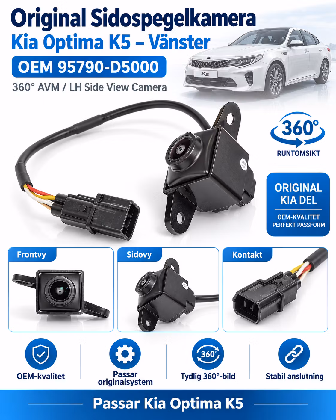 Original Kia Optima K5 Vänster Sidospegelkamera 360° AVM OEM 95790-D5000 LH Side View Camera