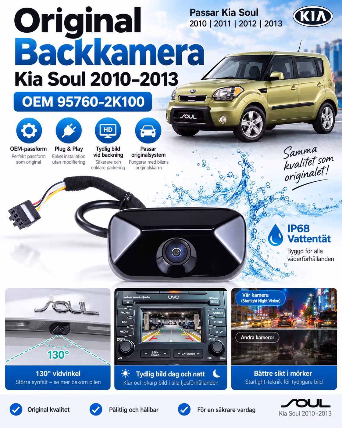 Original Backkamera Kia Soul 2010-2013 OEM 95760-2K100 IP68