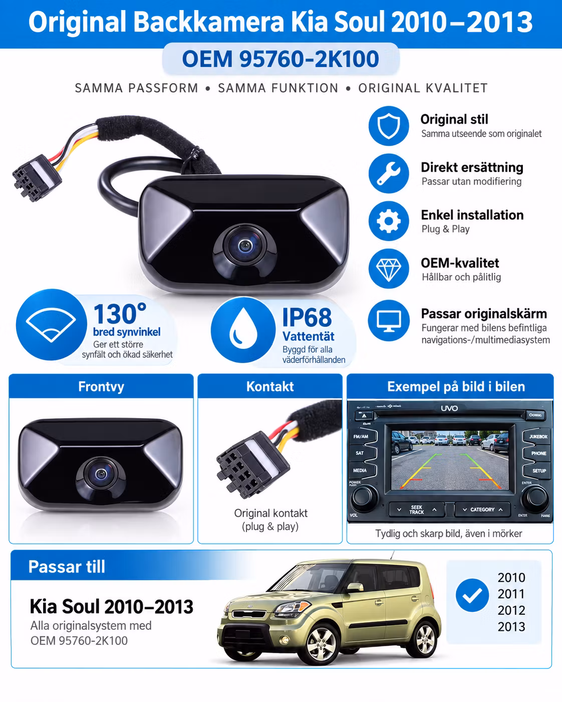 Original Backkamera Kia Soul 2010-2013 OEM 95760-2K100 IP68