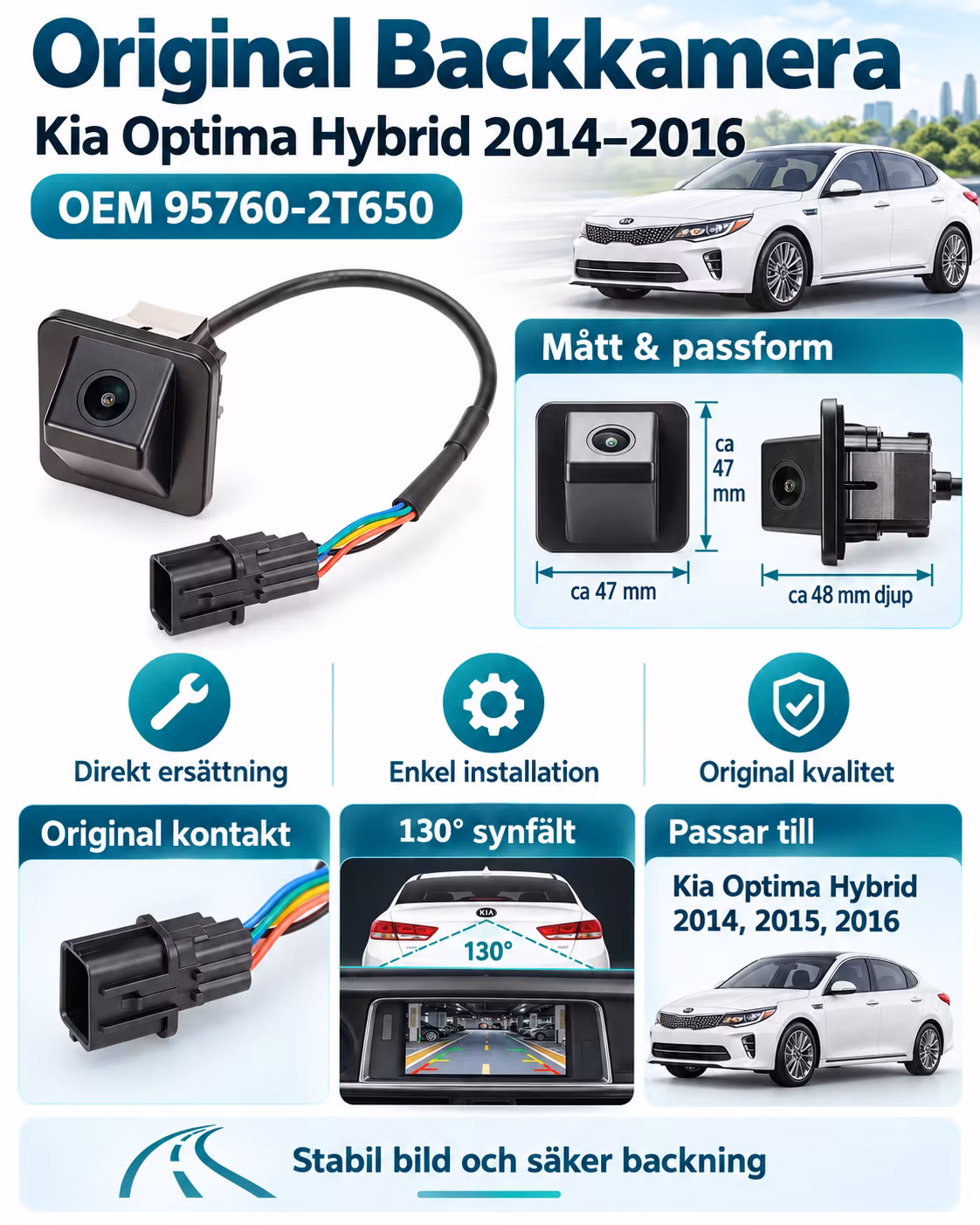 Original Backkamera Kia Optima Hybrid 2014-2016 OEM 95760-2T650 IP68