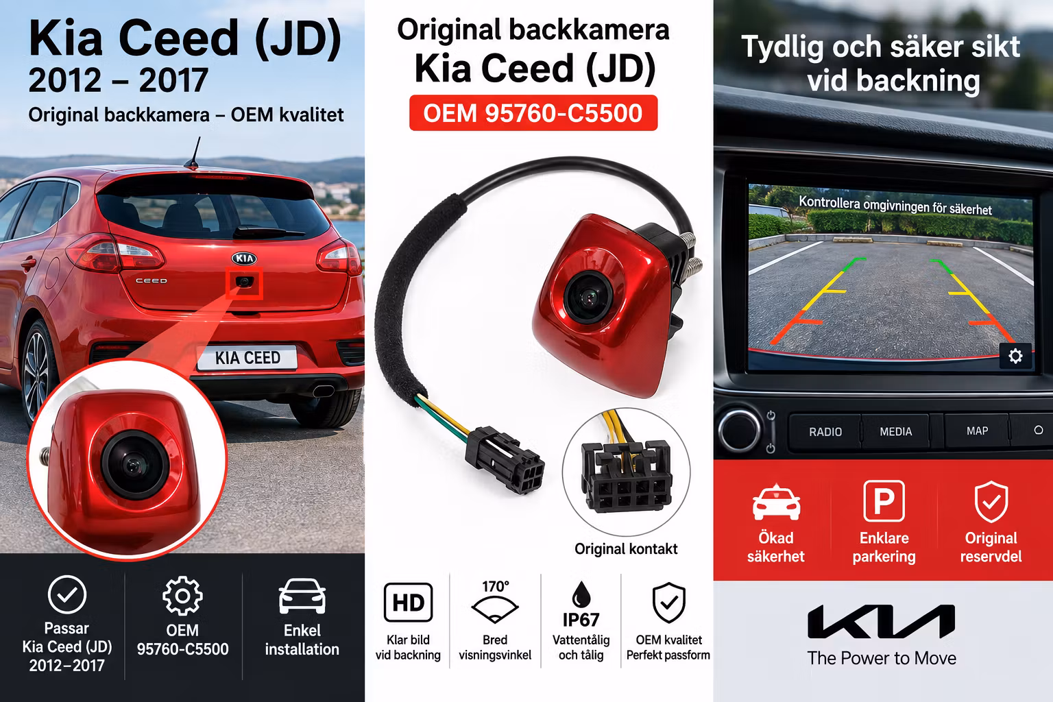 Original Backkamera Kia Ceed (Cee’d JD) 2012–2017 – Röd färg