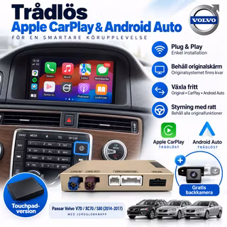 Trådlös Apple CarPlay & Android Auto för Volvo V70 / XC70 / S80 (2014–2017) – Plug & Play Interface + Gratis Backkamera