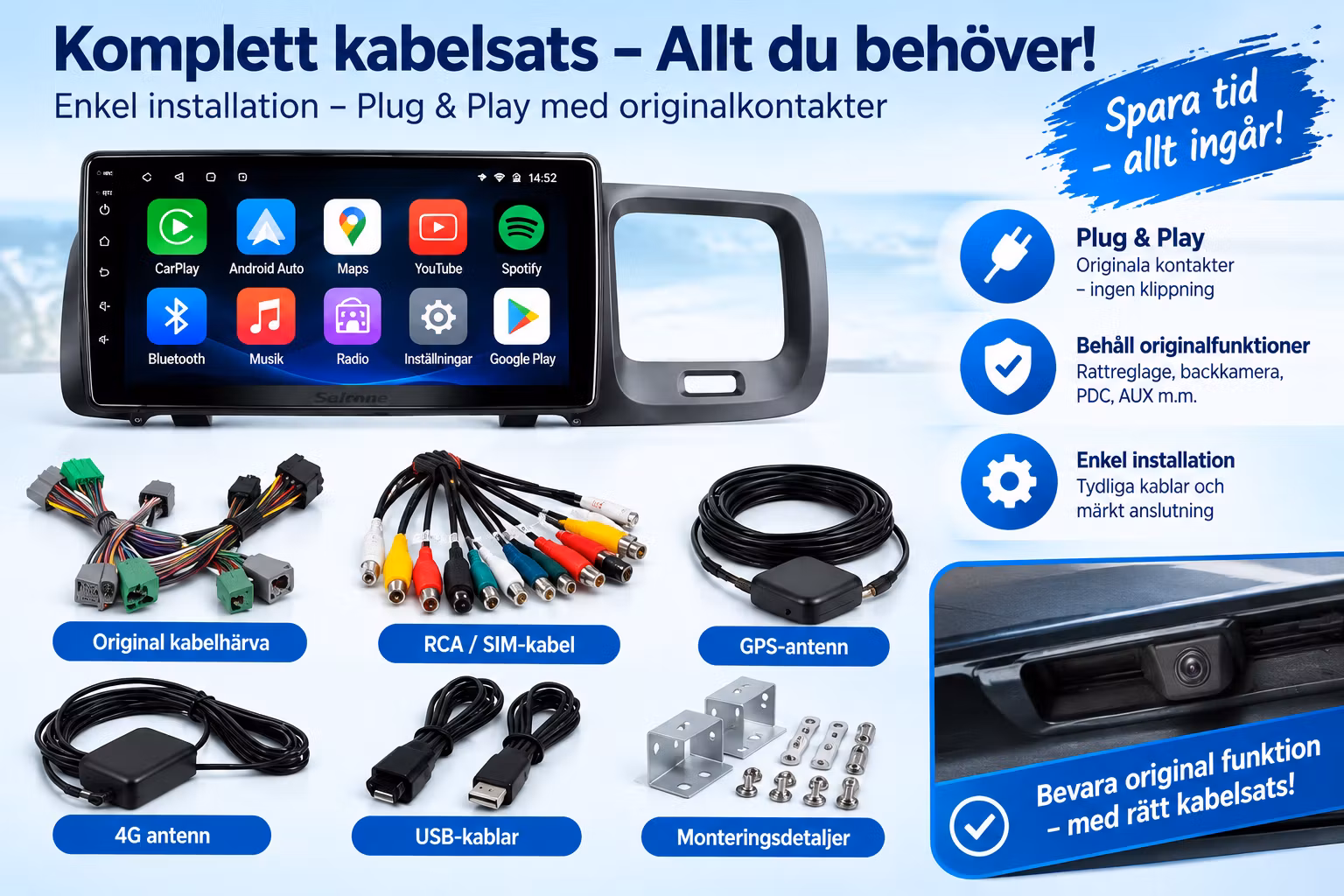 9" Android 14 Bilstereo för Volvo V60/S60  (2010–2013) – CarPlay, Android Auto, 4G LTE, GPS, DSP & Gratis Backkamera