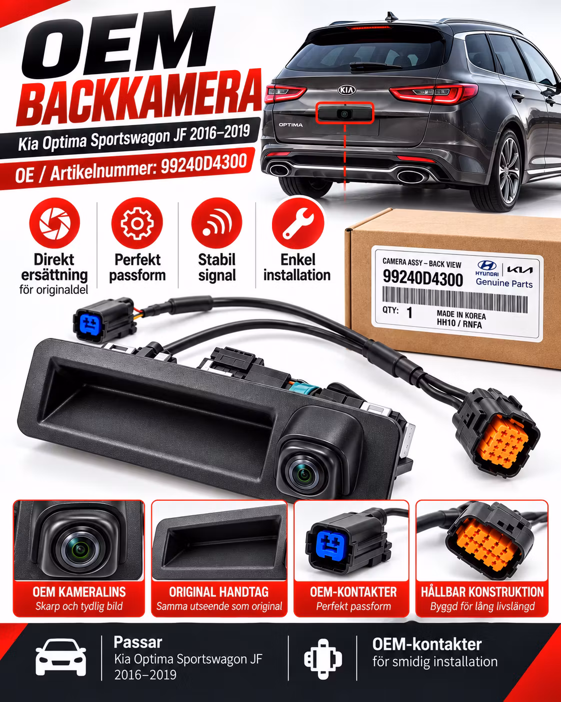 OEM Backkamera med Handtag Kia Optima Sportswagon JF 2016–2019 – 99240-D4300 / 99240D4300