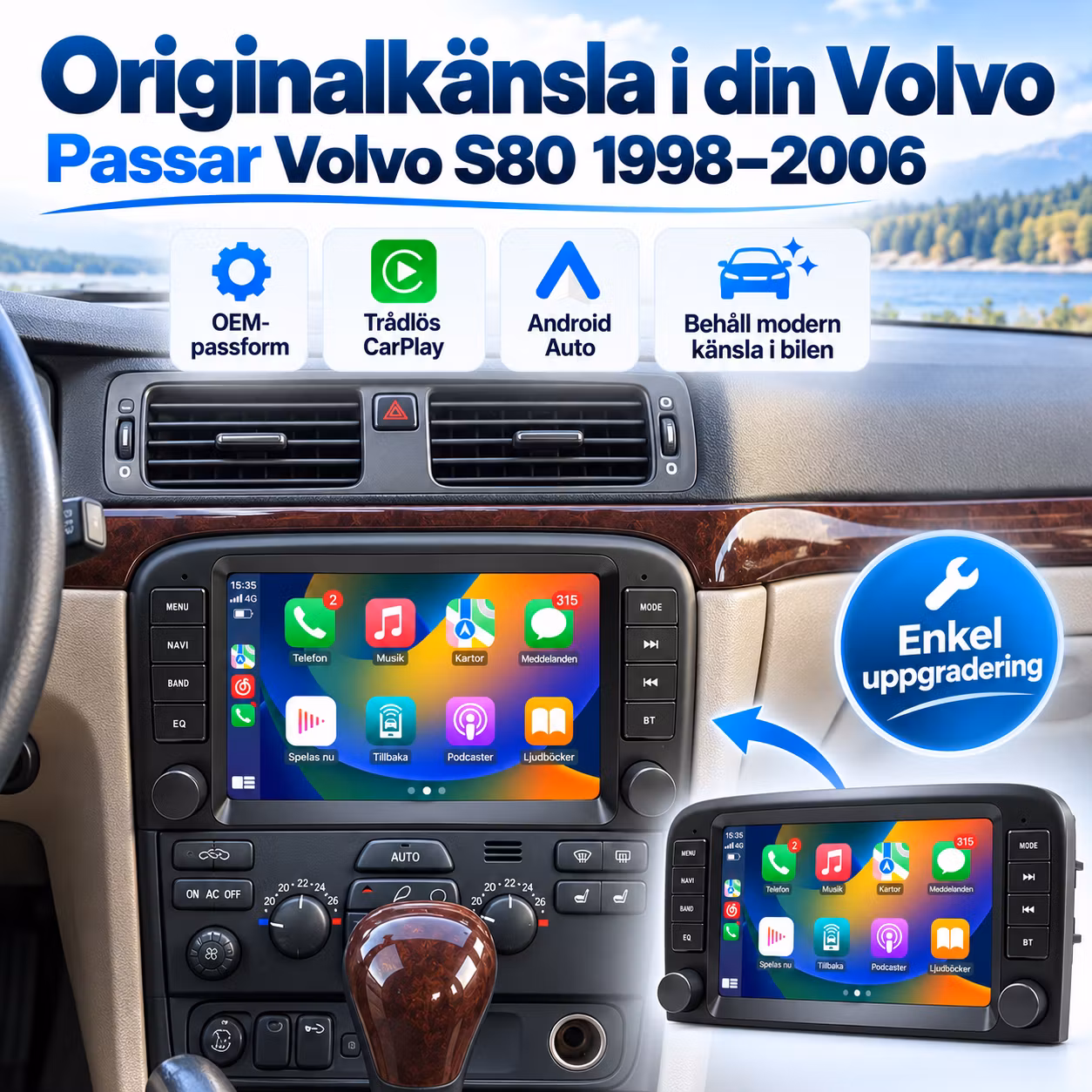Volvo S80 1998–2006 Android 14 Bilstereo 8” QLED 4GB+64GB – Trådlös CarPlay, Android Auto, 4G, GPS & DSP
