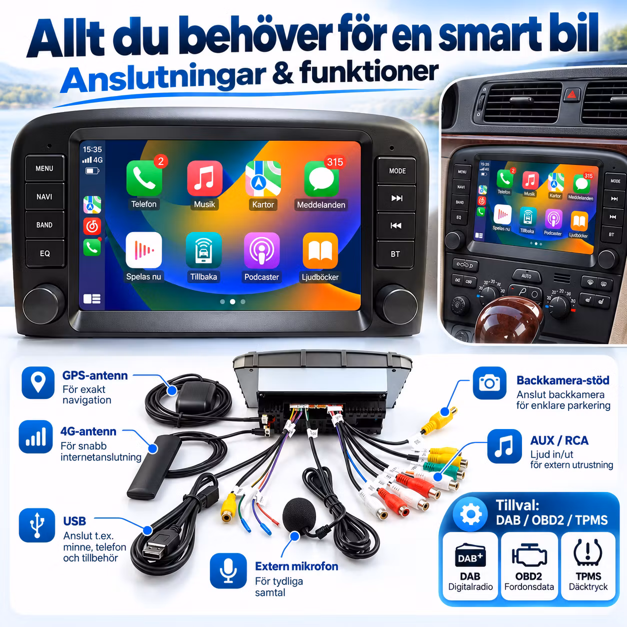 Volvo S80 1998–2006 Android 14 Bilstereo 8” QLED 4GB+64GB – Trådlös CarPlay, Android Auto, 4G, GPS & DSP