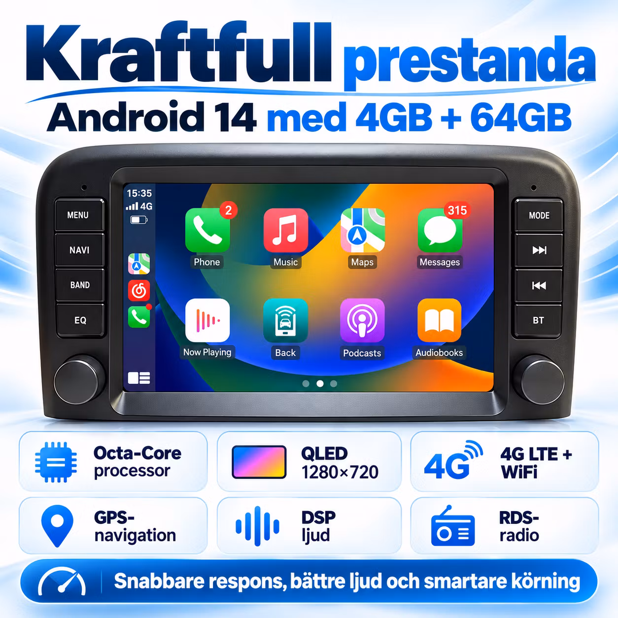 Volvo S80 1998–2006 Android 14 Bilstereo 8” QLED 4GB+64GB – Trådlös CarPlay, Android Auto, 4G, GPS & DSP