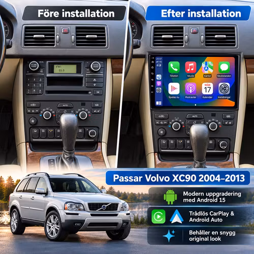 10.1" Android 15 Bilstereo Volvo XC90 (2004–2013) – 4G LTE, GPS, CarPlay & Android Auto, WiFi, Bluetooth, RDS, DSP | 4GB RAM + 64GB ROM | Gratis Backkamera