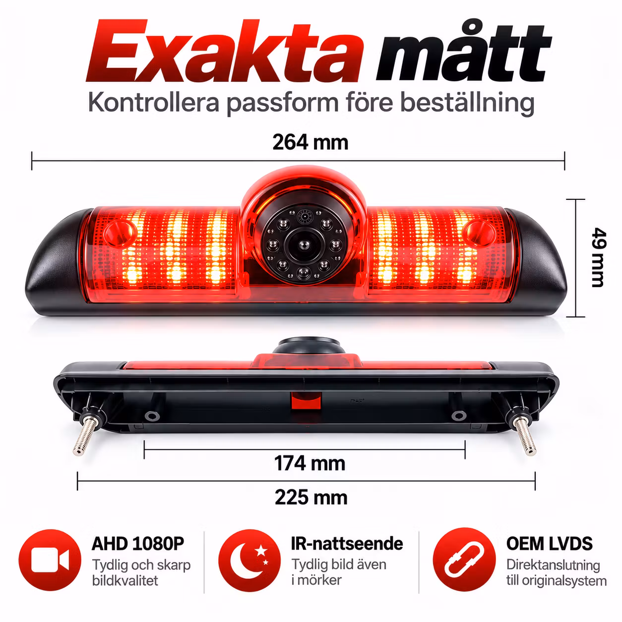 AHD 1080P Bromsljuskamera IR för Fiat Ducato X250, Citroën Jumper III & Peugeot Boxer III – Backkamera OEM LVDS