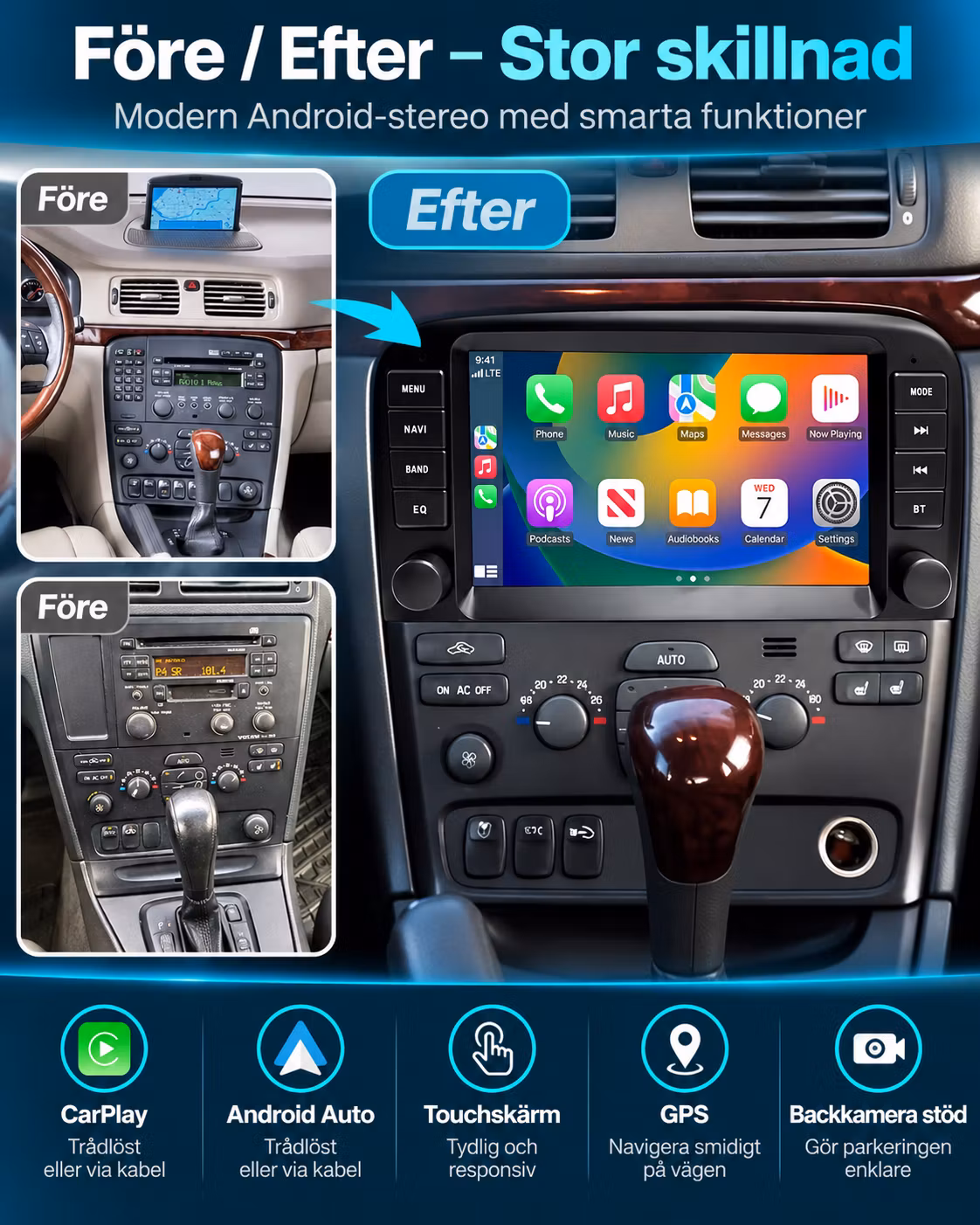 Volvo S80 1998–2006 Android 14 Bilstereo 8” QLED 4GB+64GB – Trådlös CarPlay, Android Auto, 4G, GPS & DSP