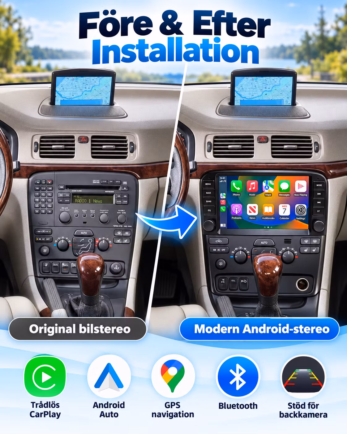Volvo S80 1998–2006 Android 14 Bilstereo 8” QLED 4GB+64GB – Trådlös CarPlay, Android Auto, 4G, GPS & DSP
