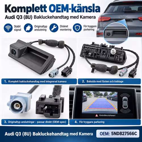 Audi Q3 (8U) Bakluckehandtag med Kamera – OEM 5ND827566C (5N0827566B / 5N0827566C / 5N0827566T)