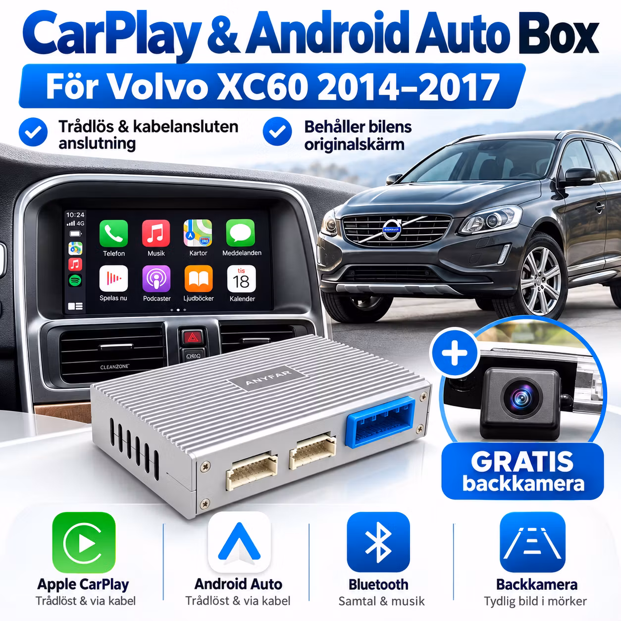 Carplay&android  auto box Volvo xc60  ( 2014-2017) + GRATIS BACKKAMERA